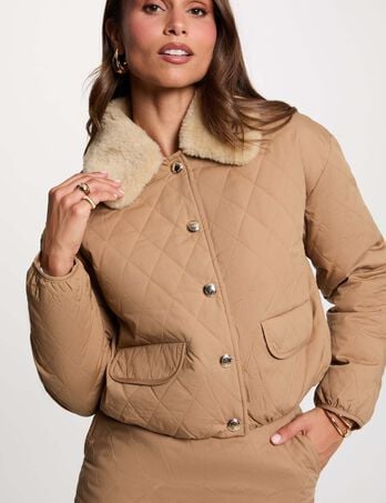 Kurz geschnittene Steppjacke cognacbraun damen