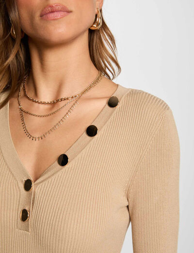 Langarmpullover aus feinem Strick mit Knöpfen marron clair damen