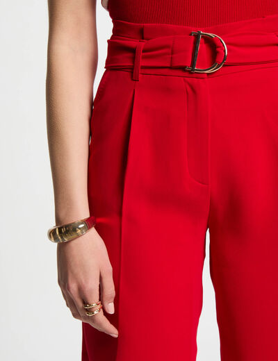 Bermuda droit à pinces rouge femme