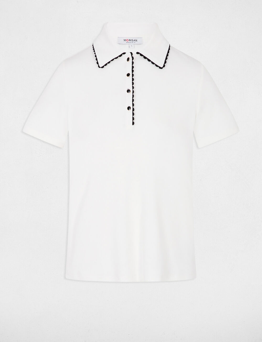 Top cintr&eacute; col &agrave; revers blanc femme