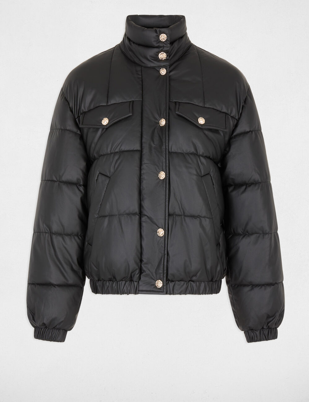 Steppjacke aus Kunstleder mit Stehkragen schwarz damen