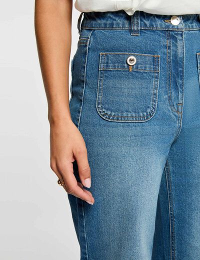 Weit geschnittene hochgeschnittene Hose stone denim damen