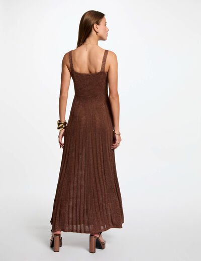 Langes gerades Strickkleid cognacbraun damen