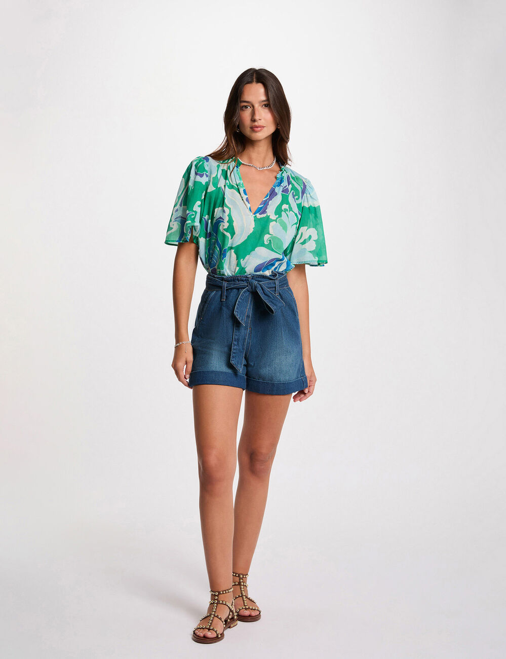Gürtete Jeansshorts stone denim damen