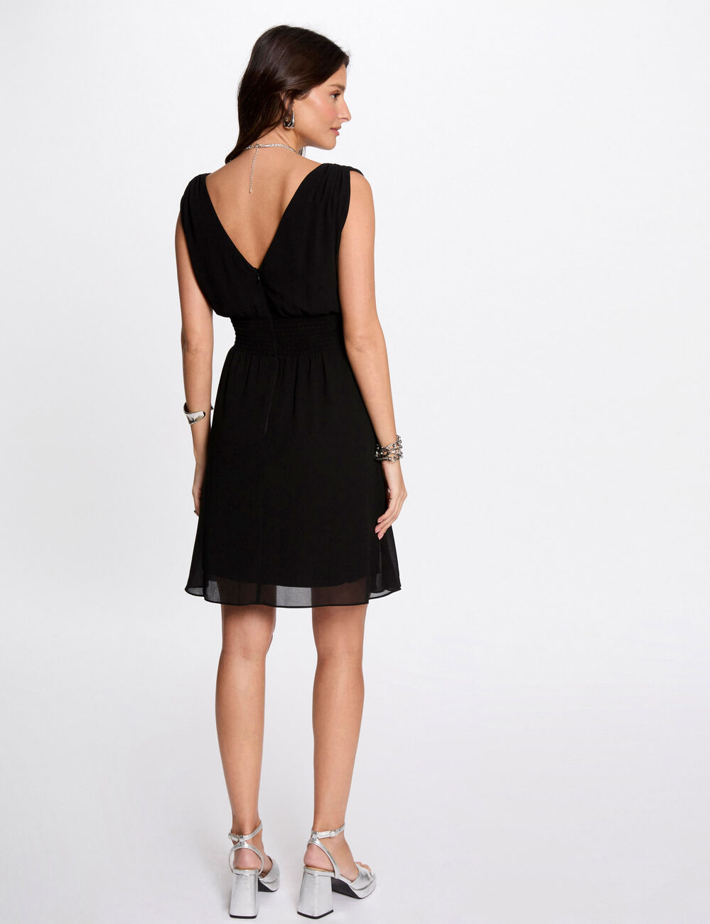Kurzes, fließendes, ausgestelltes Kleid schwarz damen