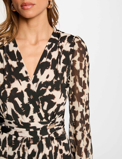 Robe courte ajustée imprimée multicolore femme