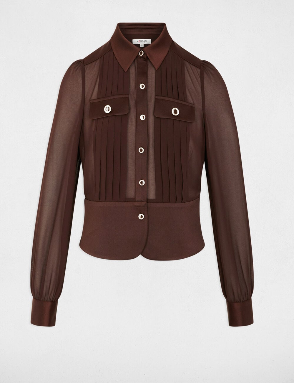 Chemise satin&eacute;e cintr&eacute;e marron fonc&eacute; femme