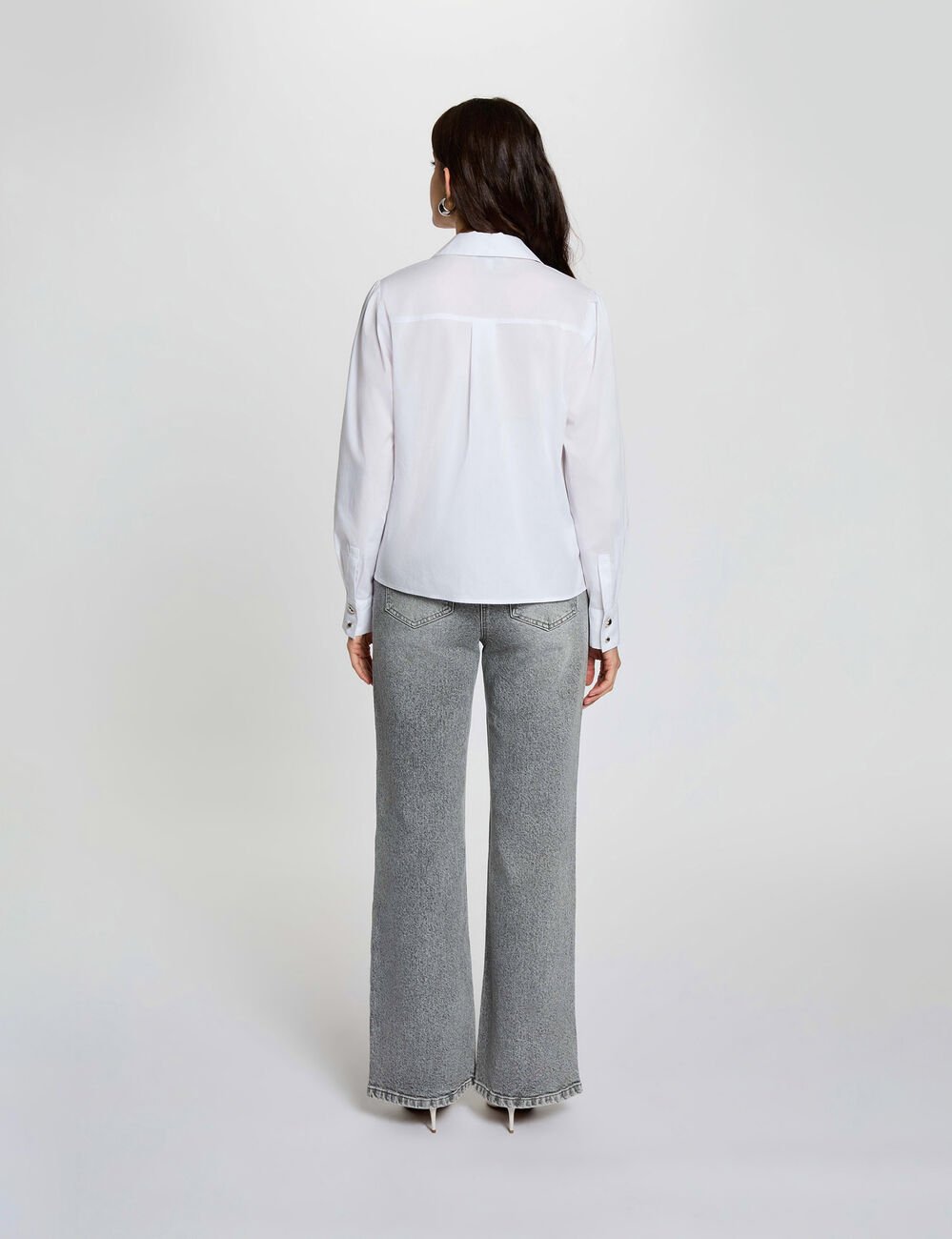 Weit geschnittene hochgeschnittene Hose snow gray denim damen