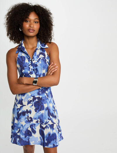 Kurzes ausgestelltes Kleid mit Muster mehrfarbig damen