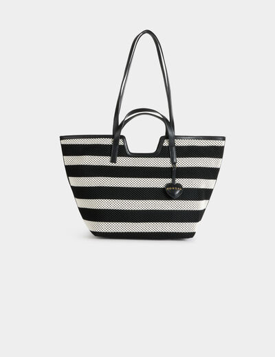 Sac cabas tiss&eacute; blanc femme