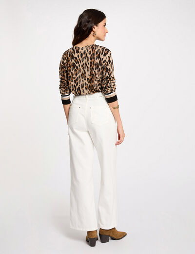 Pull col rond imprimé léopard multicolore femme
