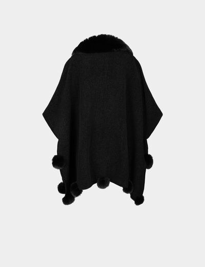 Poncho mit Pompons schwarz damen