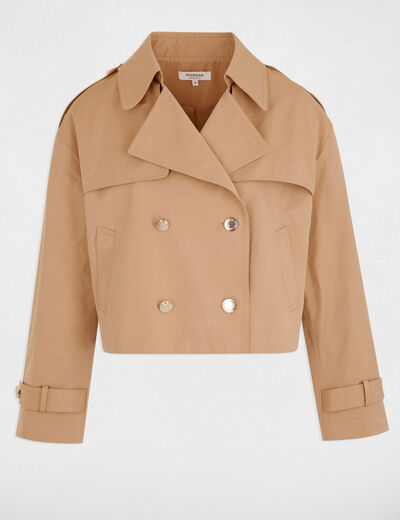 Trench court boutonné camel femme