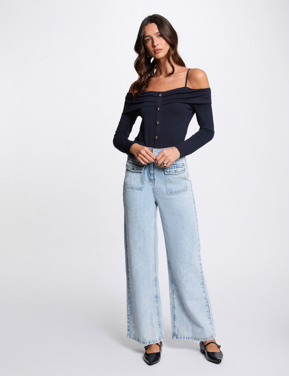 T-shirt manches longues bleu marine femme