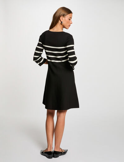 Robe tricot trapéze à rayures noir femme