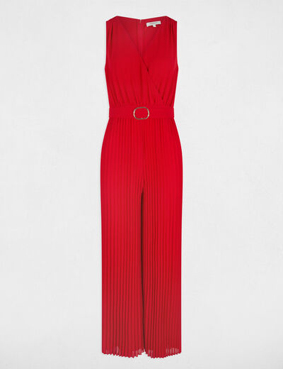 Combinaison ample à jambes plissées rouge femme