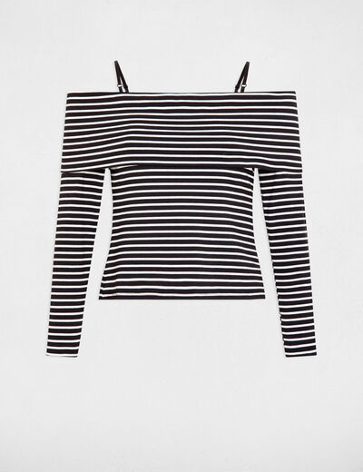 Langarm-T-Shirt gestreift elfenbein damen