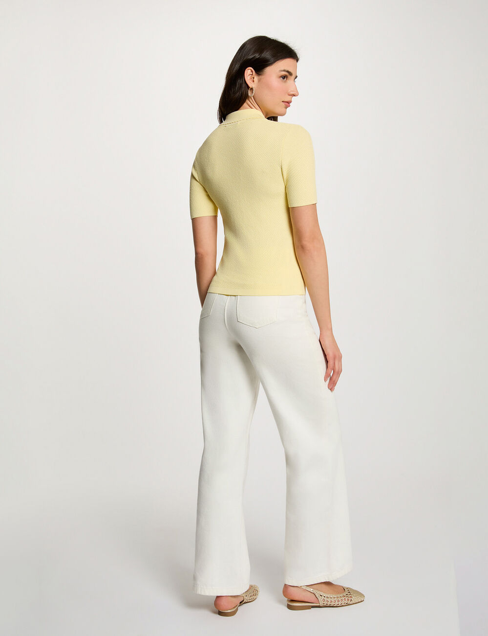 Pull ajust&eacute; col &agrave; revers jaune pastel femme
