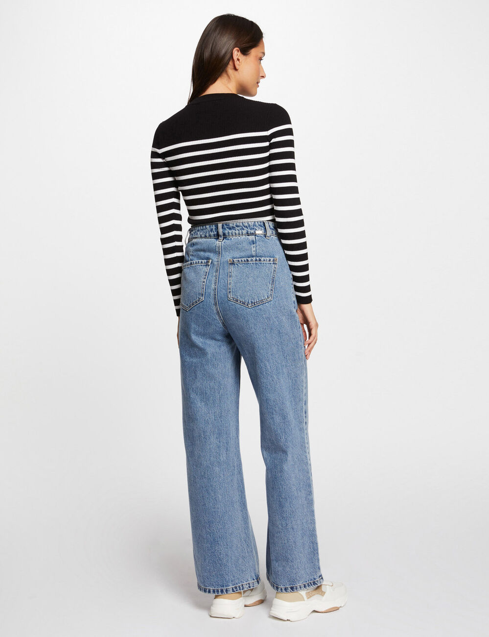Pull manches longues à rayures noir femme