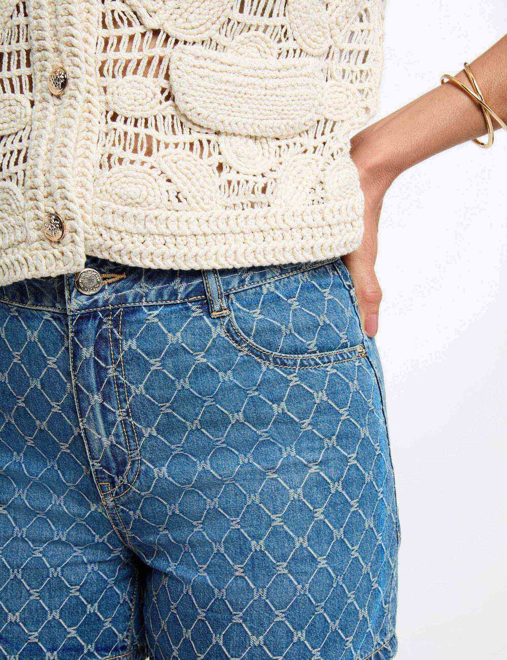 Jeansshorts mit hoher Taille stone denim damen