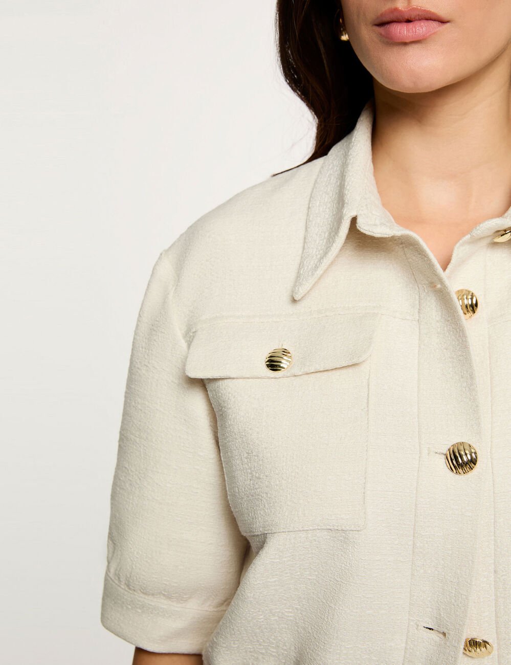 Veste tweed manches courtes sable femme