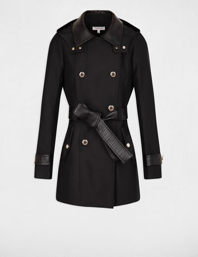 Trenchcoat Kunstlederdetails schwarz damen