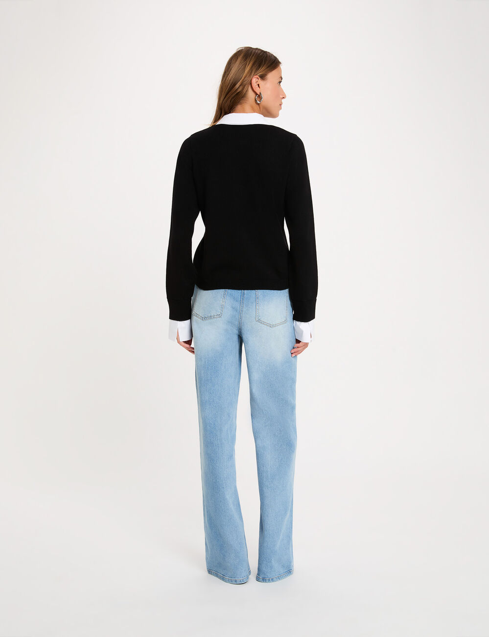 Strickjacke mit Hemdkragen schwarz damen