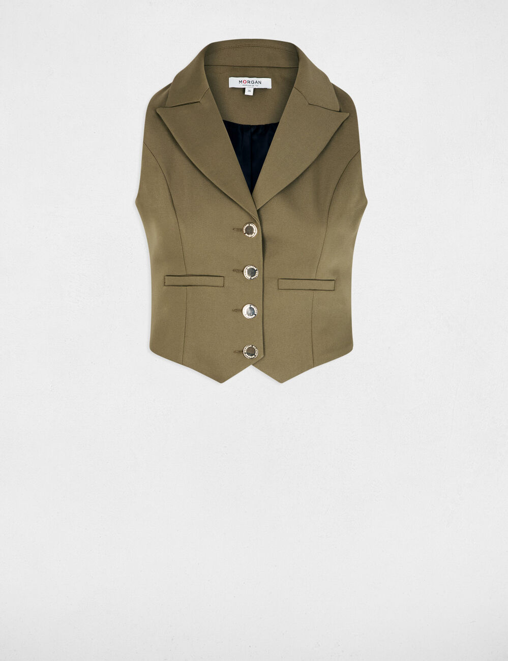 Taillierte &auml;rmellose Strickjacke khakigr&uuml;n damen