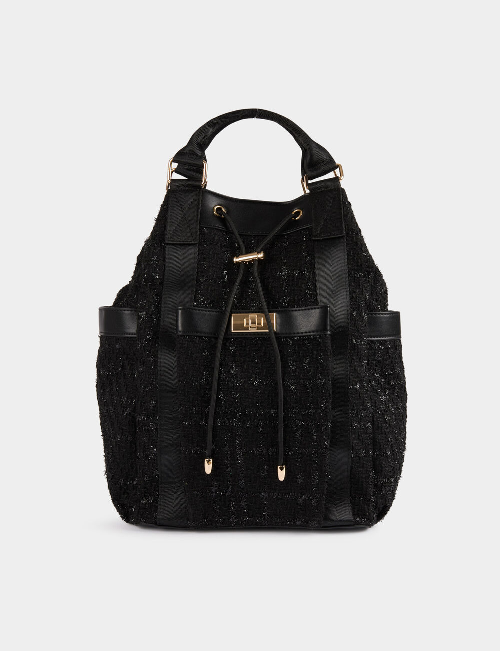 Sac à dos tweed noir femme