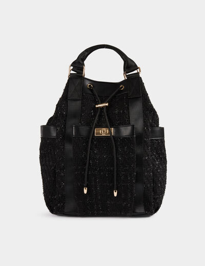 Sac à dos tweed noir femme