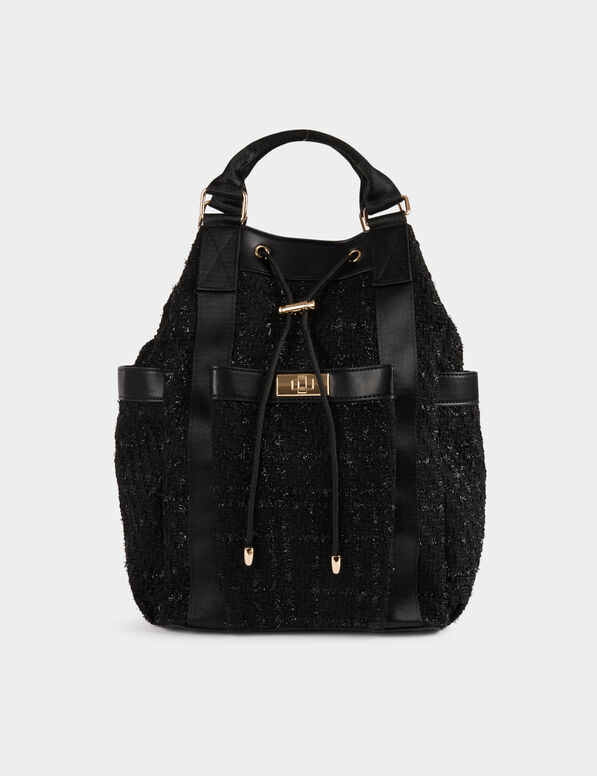 Sac à dos tweed noir femme
