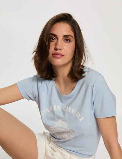 T-shirt mit Aufschrift himmelblau damen