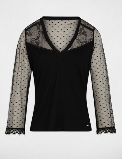 T-shirt manches 3/4 noir femme