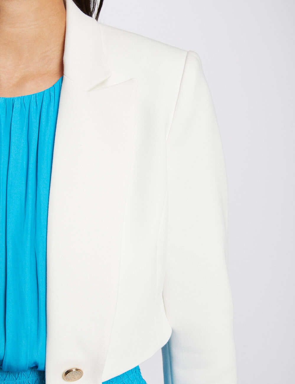 Gerade kurze Jacke mit Umlegekragen elfenbein damen