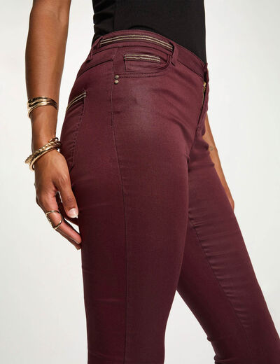 Pantalon slim enduit prune femme