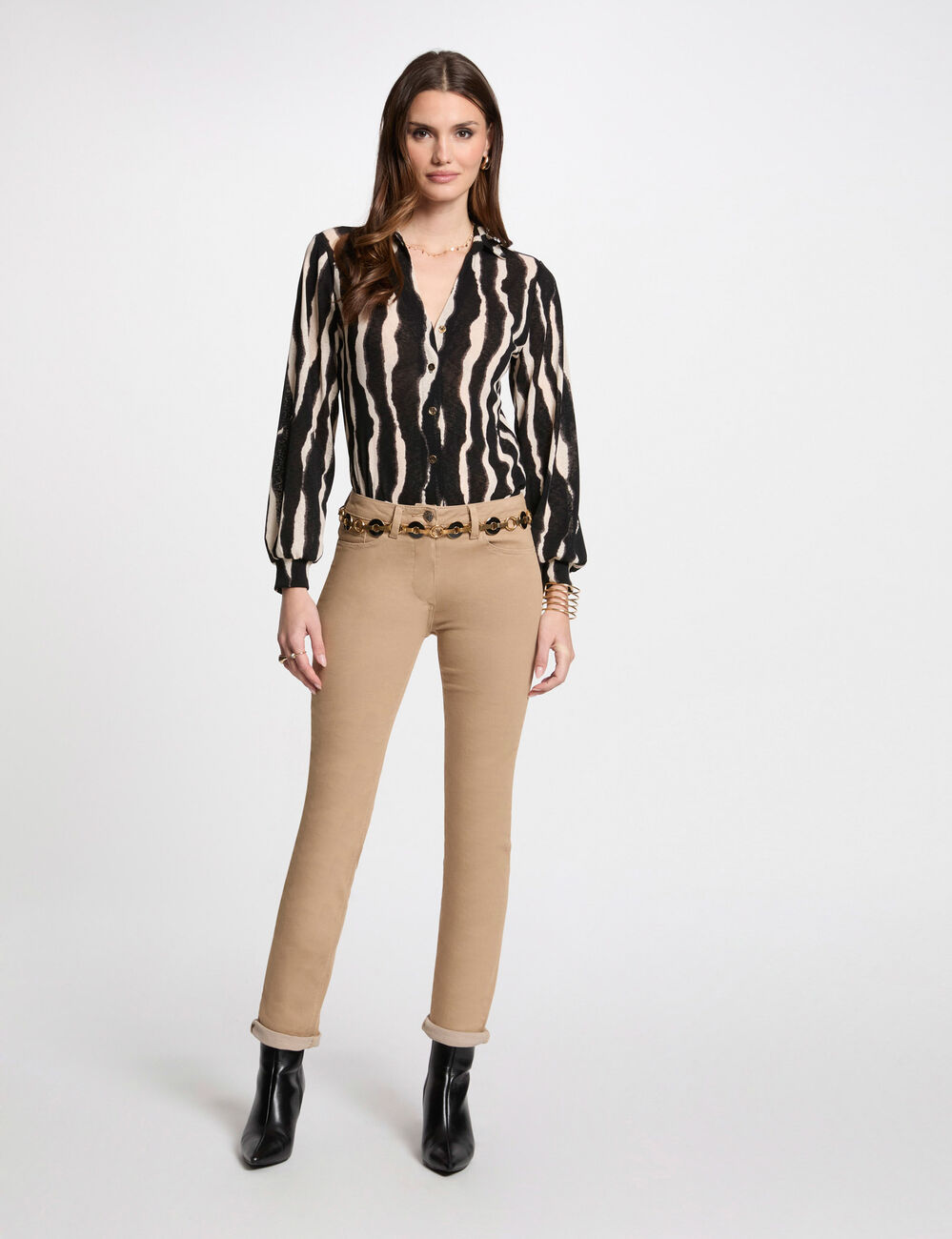 Pantalon droit camel femme