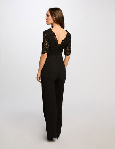 3/4-Arm-Shirt mit Spitze schwarz damen