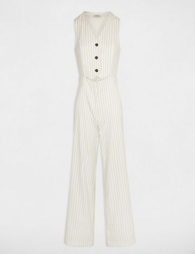 Combinaison longue rayée ecru femme