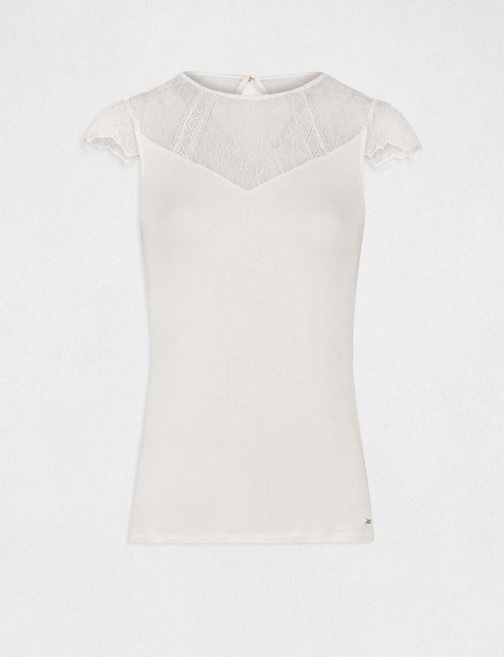 T-shirt manches courtes à dentelle ivoire femme