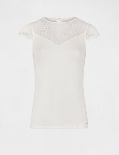 Kurzarmshirt mit Spitze elfenbein damen