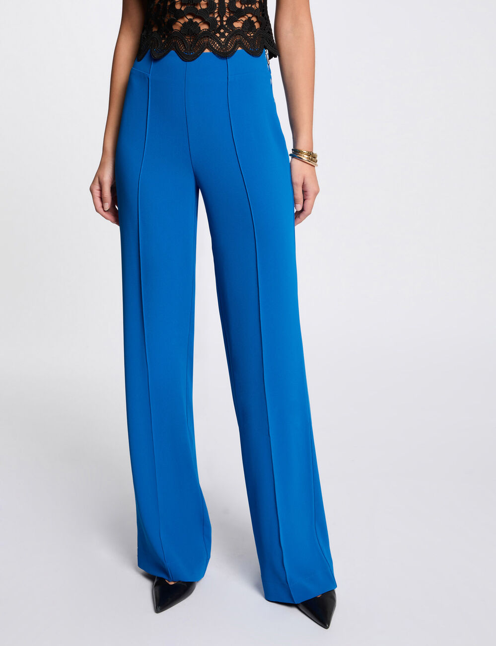 Pantalon jambe large fluide bleu electrique femme