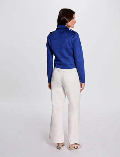 Blouson court zippé suédine bleu electrique femme