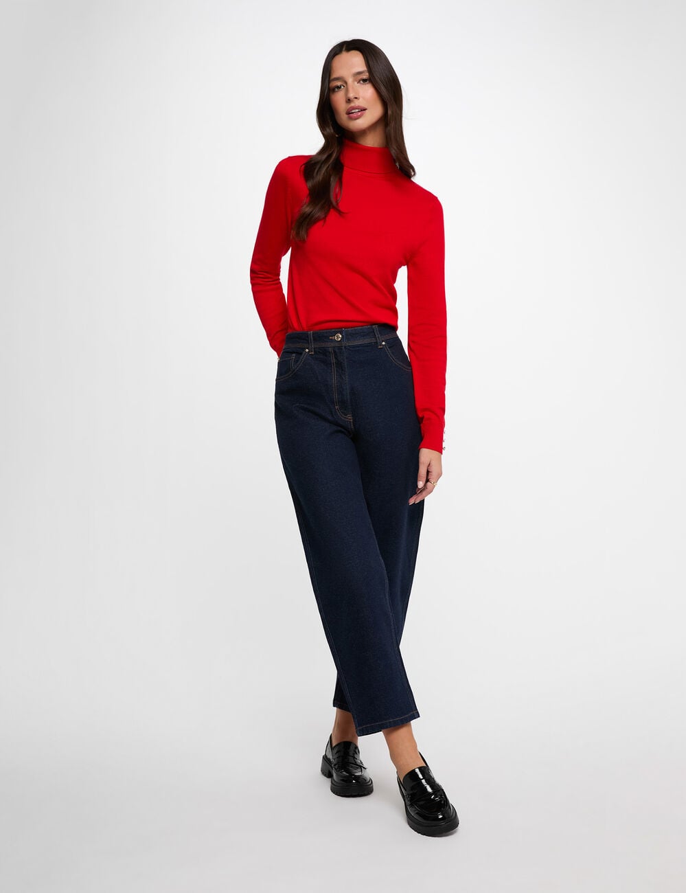 Pull col roul&eacute; rouge femme