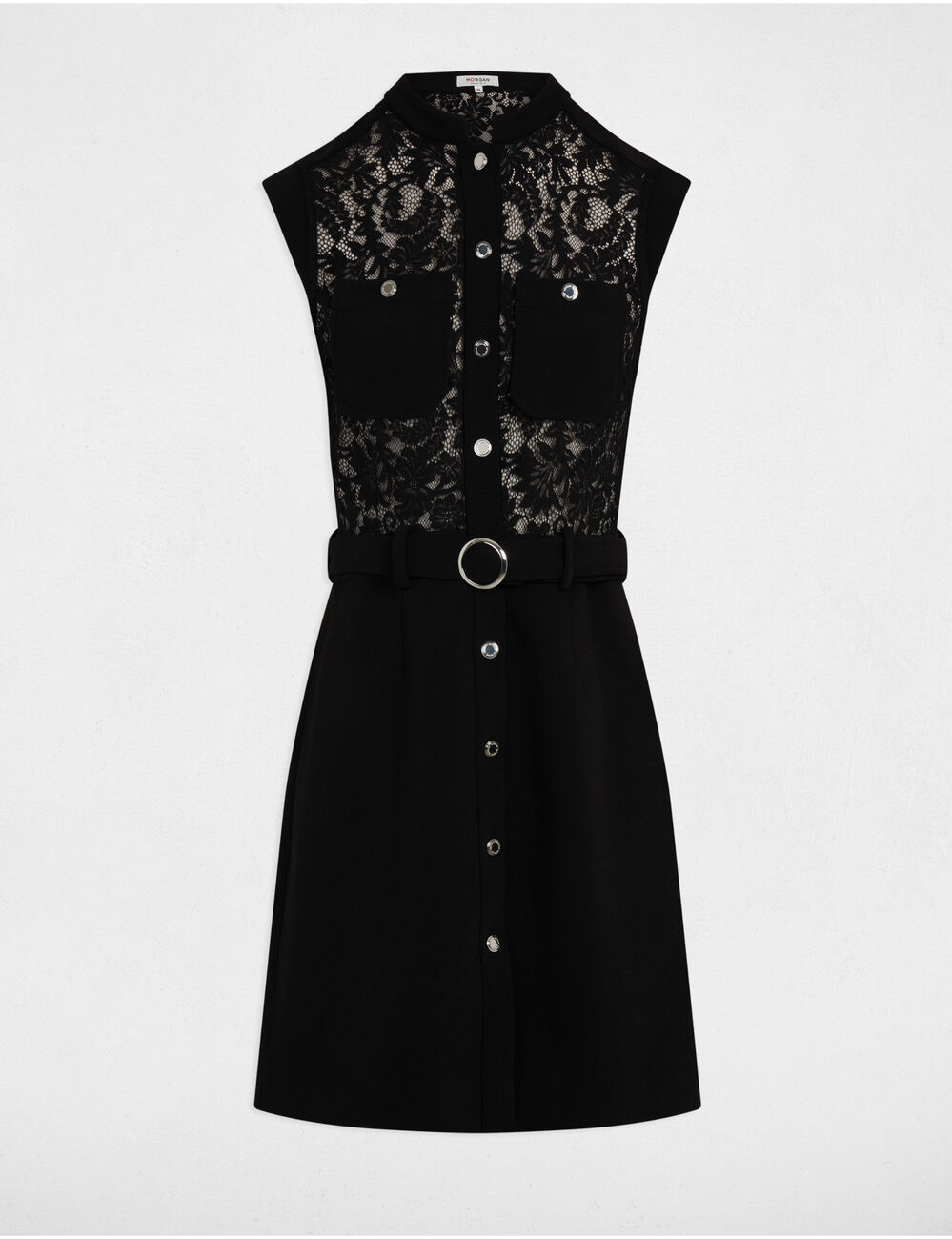 Kurzes gerades Spitzenkleid schwarz damen