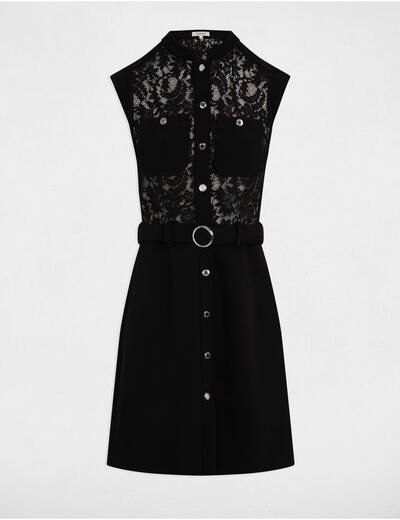 Robe courte droite dentelle noir femme