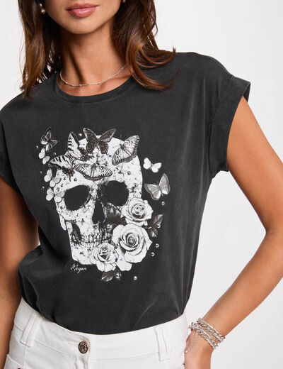 T-shirt mit kurzen Ärmeln dunkelgrau damen