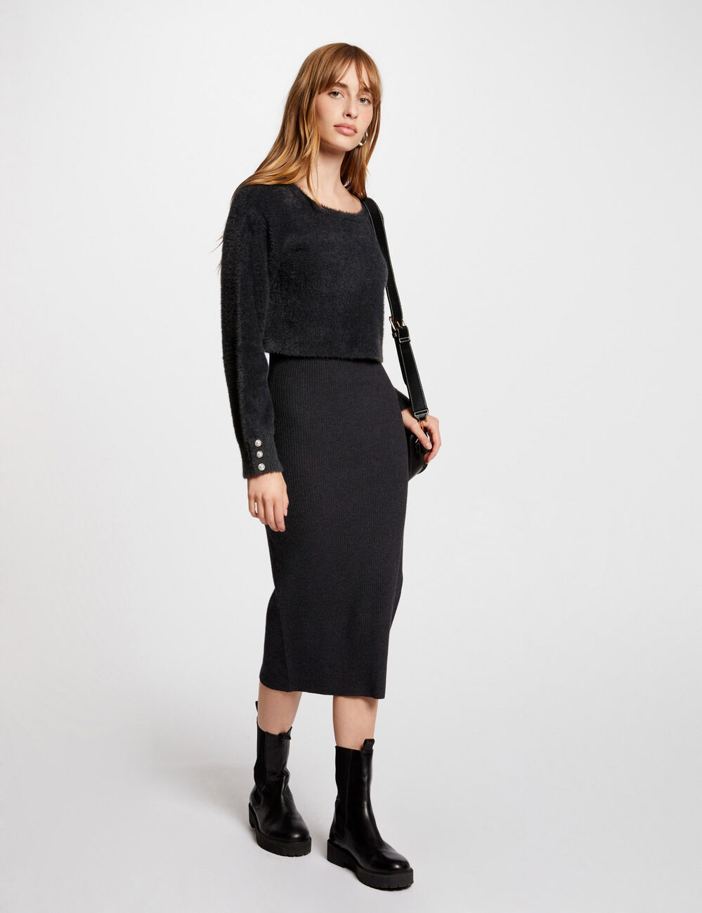 2-in-1 Strickkleid in Midi-L&auml;nge dunkelgrau damen