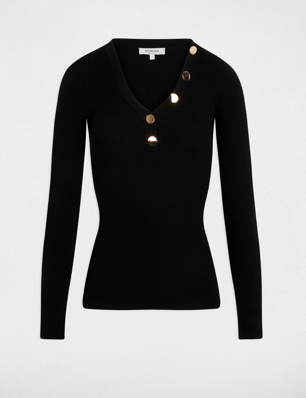 Langarmpullover aus feinem Strick mit Knöpfen schwarz damen