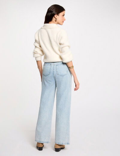 Gilet manches longues col à revers ivoire femme