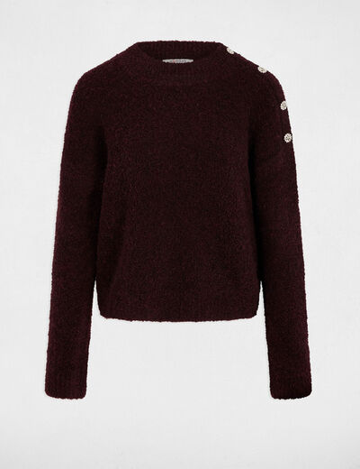 Pull col montant et boutons prune femme